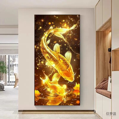 现代简约锦鲤送福招财进宝十字绣线绣2024新款满全绣家用玄关手工