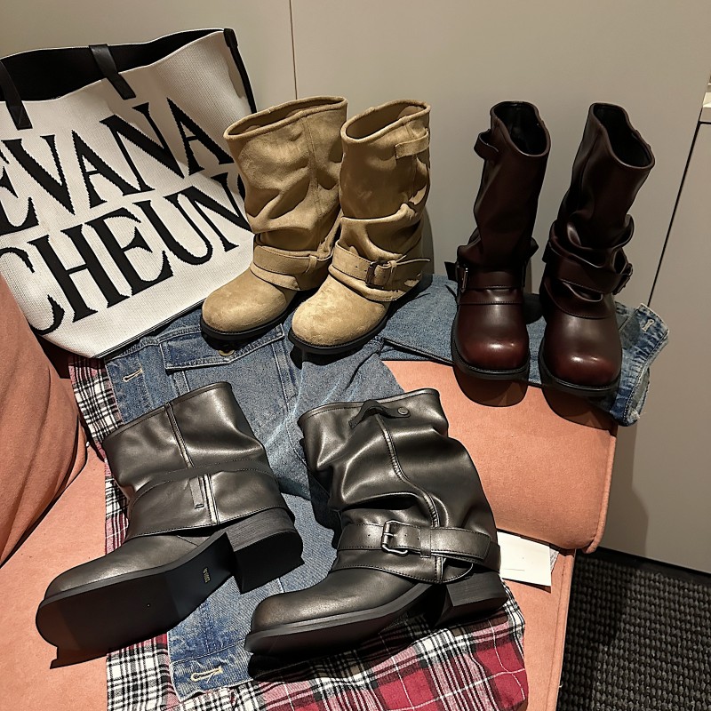 【大潘专享】TS2025秋季新款简约时尚增高纯色中帮短靴MTD57795-H