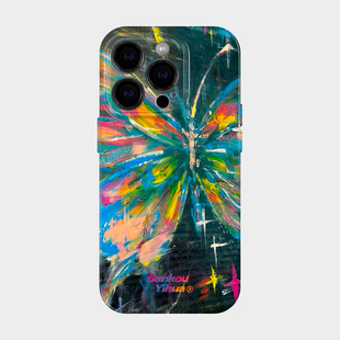 适用iPhone苹果16promax手机保护外壳15plus独特艺术设计感14轻奢ins油画风13高级感小众不会撞壳12 蝴蝶涂鸦