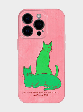 绿色猫咪 适用iphone17苹果16promax手机保护壳15plus趣味艺术感气质13mini韩系ins风14小众不撞款华为pura70
