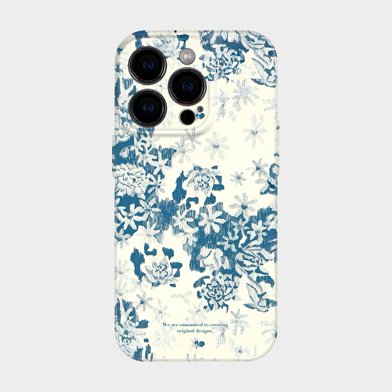 复古蓝花iphone16promax手机壳