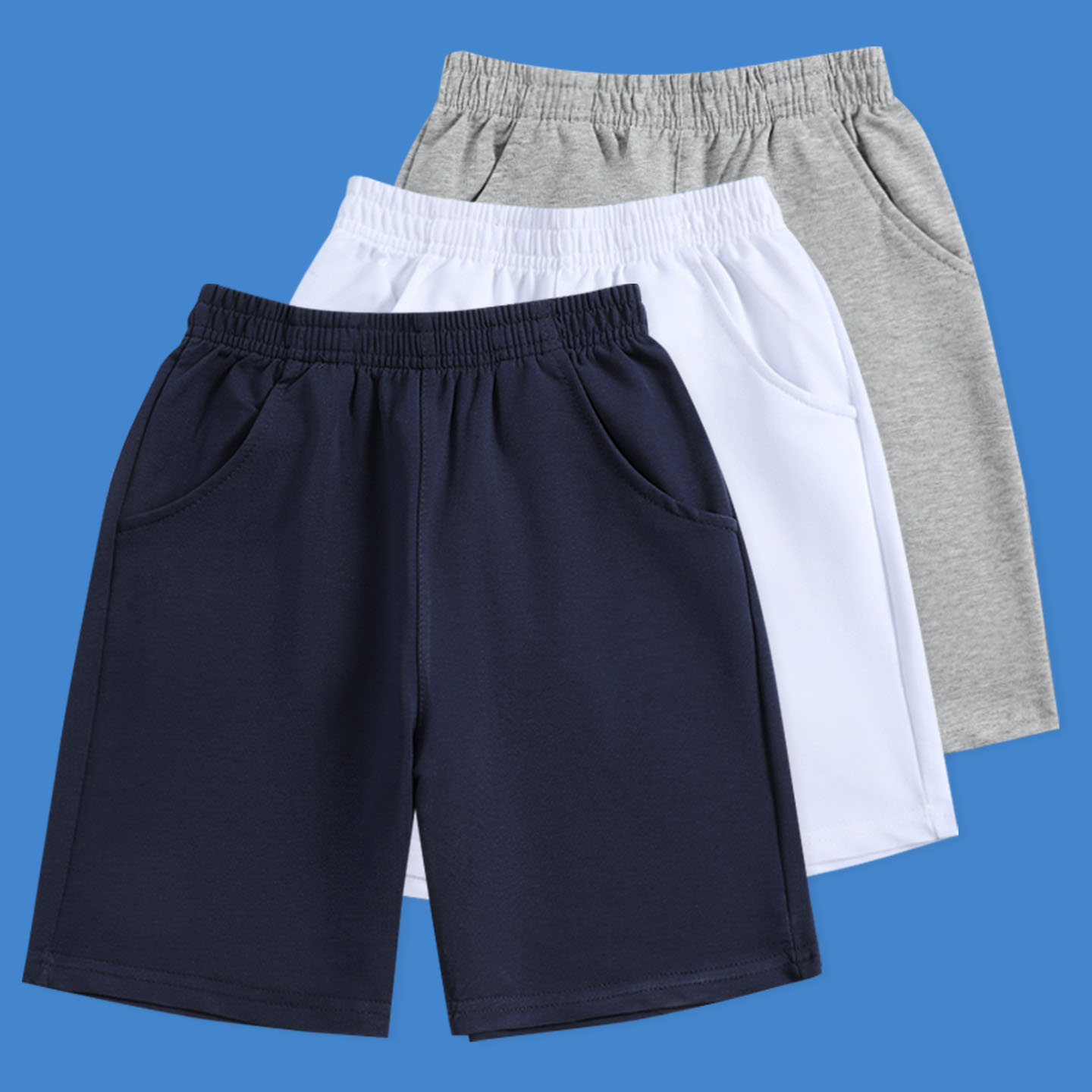 童装校服短裤白色夏季男童女童运动裤蓝色中小学生校服裤班服裤子