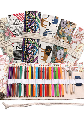 素描24124872卷笔袋笔帘手工灰色彩铅36文具帆布大孔卷艺容量