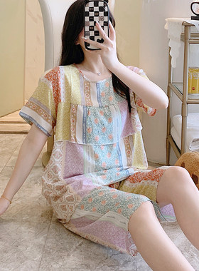 防凸点女短袖短裤新款棉绸大码