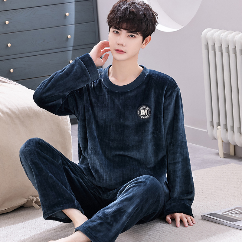 秋冬珊瑚绒睡衣法兰绒家居服男士