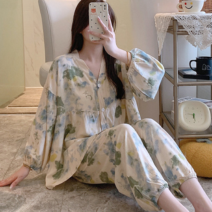 套装 新款 高级感小香风开衫 棉绸睡衣女春秋夏季 家居服宽松舒适薄款
