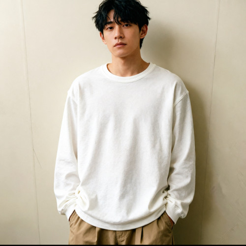 【不退换】日单刺绣厚实软糯男女同款棉线水洗天竺编织长袖T恤