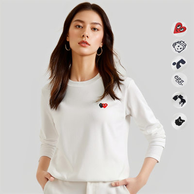 不起球/不起静电 280克特丽尔双面磨毛圆领长袖T恤打底衫纯色宽松