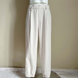 长裤 日单秋冬加厚灯芯绒米灰色宽腰束脚休闲裤 子 不退换