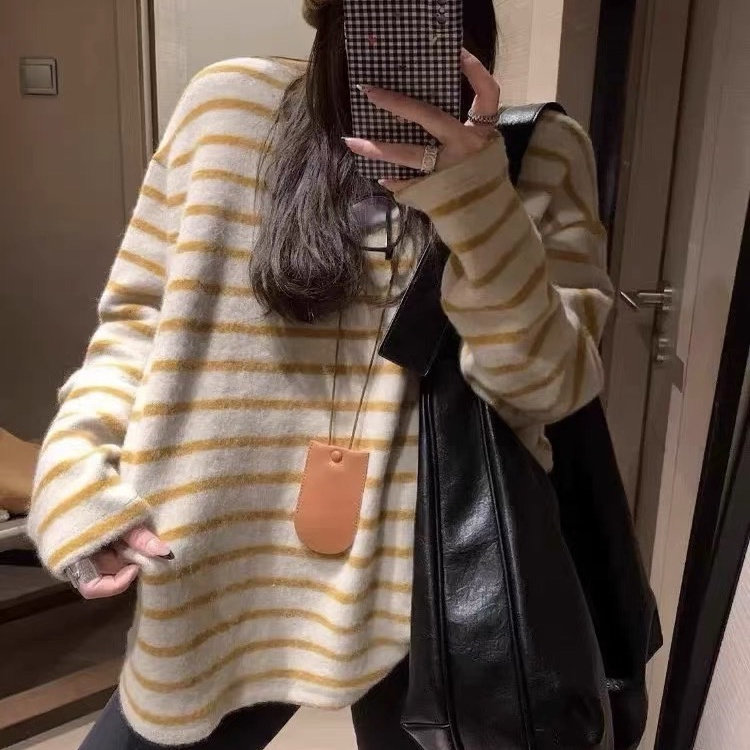 兔毛绒复古条纹撞色加厚保暖软糯长袖绒衫,女装/女士精品,毛针织衫,淘宝优惠券,粉丝福利购,淘宝优惠卷