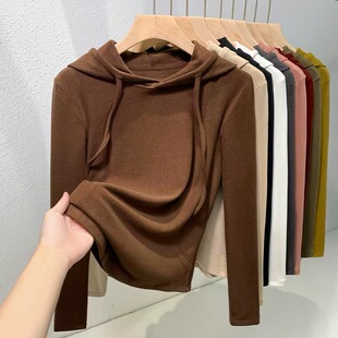 女士秋冬椰油软糯德绒长袖双面绒连帽卫衣加绒加厚内搭打底衫