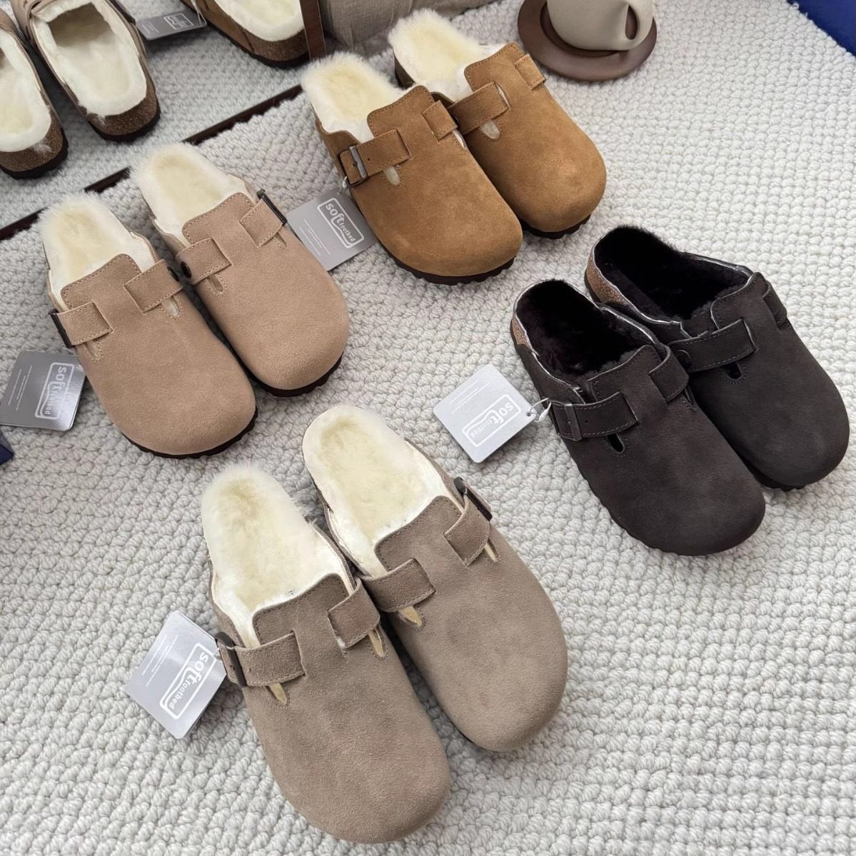 桑坡勃肯鞋女包头真皮平底外穿皮毛一体羊毛保暖博肯半拖全包秋冬,女鞋,勃肯鞋/软木鞋,淘宝优惠券,粉丝福利购,淘宝优惠卷