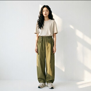 裤 工装 收脚 四面弹功能面料抽绳束脚松紧高腰降落伞裤 Lu男女同款