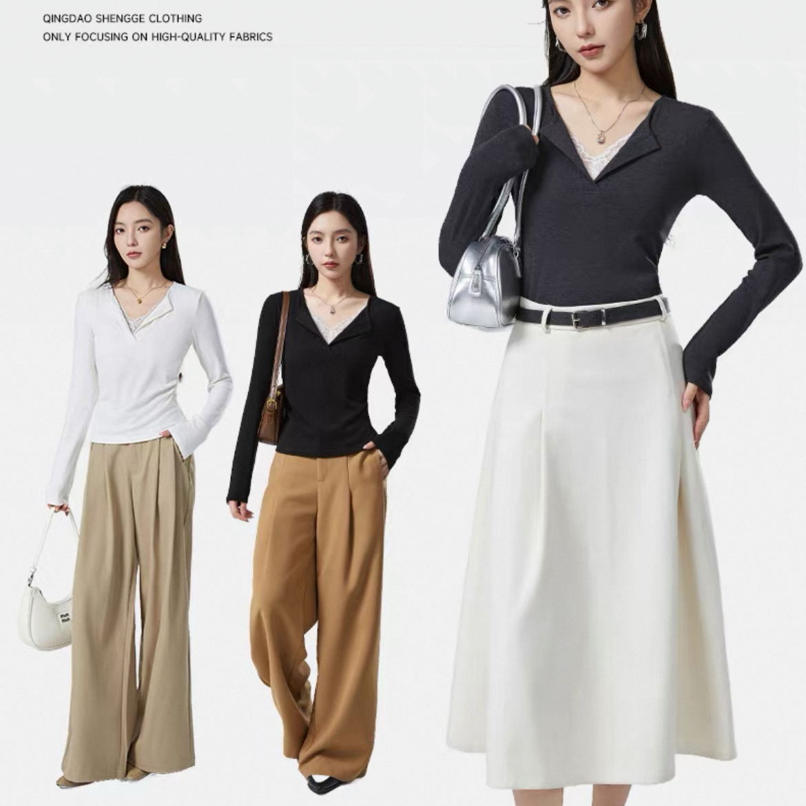 秋冬半开领假两件蕾丝拼接打底衫女10A抗菌亲肤羊毛加热保暖长袖