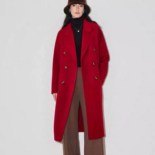 绵羊毛中长款简约双排扣