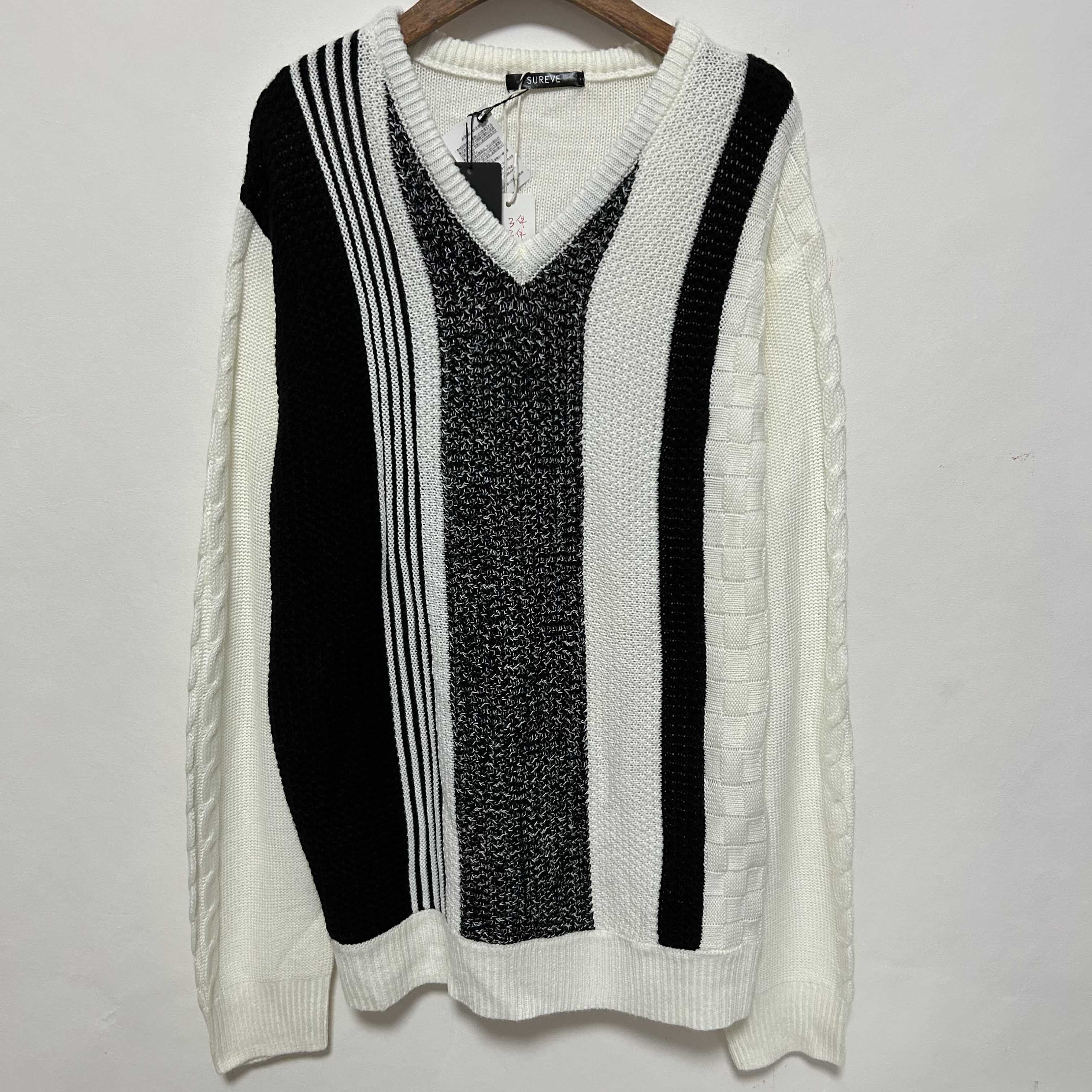 【不退换】日单秋冬款男士V领拼色麻花长袖针织衫毛衣内搭