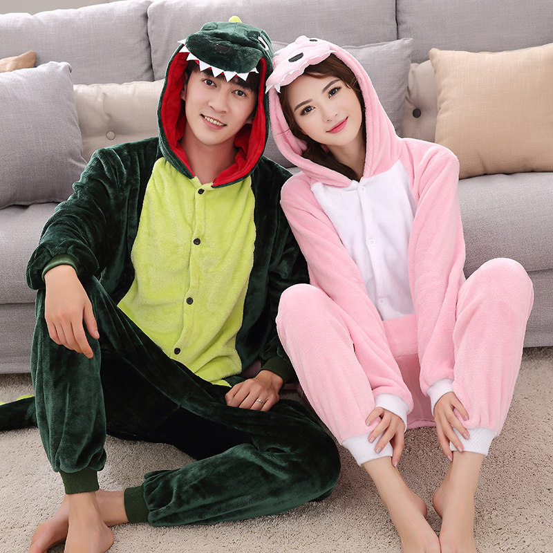 女男恐龙睡衣动物珊瑚绒卡通连体法兰绒加厚秋冬学生情侣动漫可爱