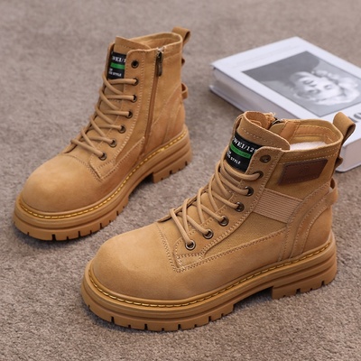 简雅诗妮品牌透气真皮马丁靴女