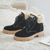 加绒雪地靴女真皮棉靴防滑鞋 靴子短靴棉鞋 子马丁靴保暖雪地鞋 女款