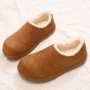女加绒女鞋 一脚蹬毛毛鞋 百搭棉鞋 休闲鞋 保暖包头懒人鞋 真皮勃肯鞋