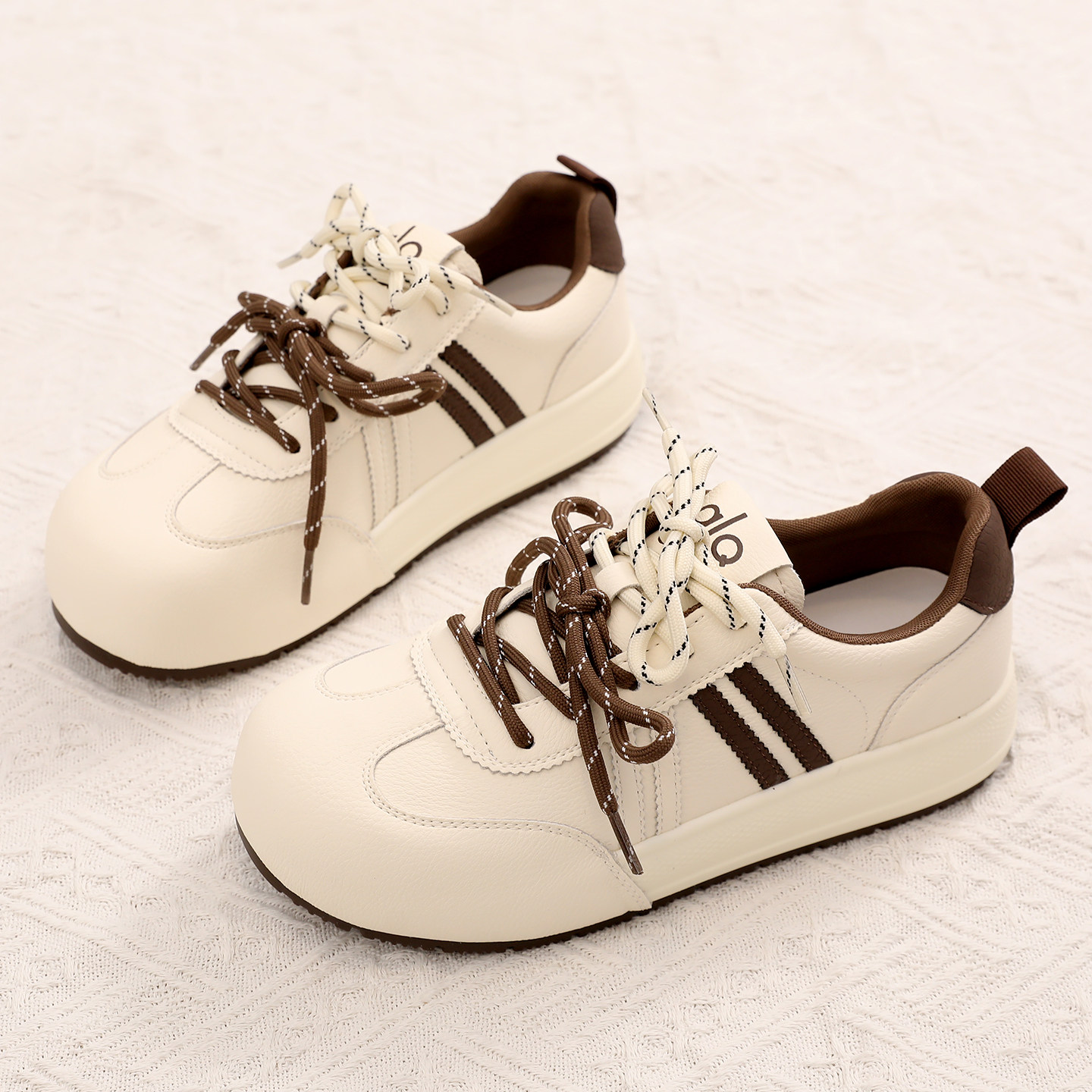 真皮休闲鞋厚底小白鞋女双鞋带德训鞋轻便女鞋百搭运动鞋防滑板鞋