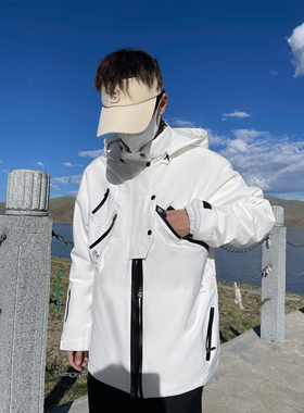 黑武士工装vintage美式大码冲锋衣外套加肥加大oversize高街男潮