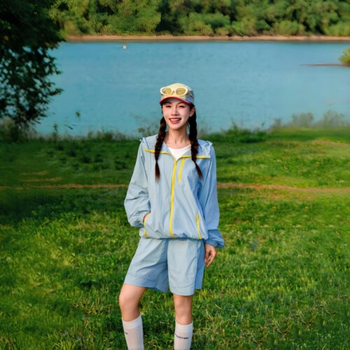 uhmu2026夏季防晒衣女户外轻薄透气连帽拉链皮肤衣宽松防晒服套装
