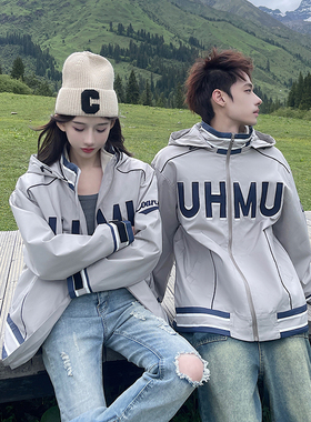 UHMU情侣户外刺绣冲锋衣男女款三合一可拆卸外套宽松秋冬季滑雪服