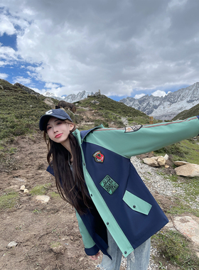 UHMU户外防水刺绣冲锋衣女进藏三合一可拆卸外套西藏山系登山服男