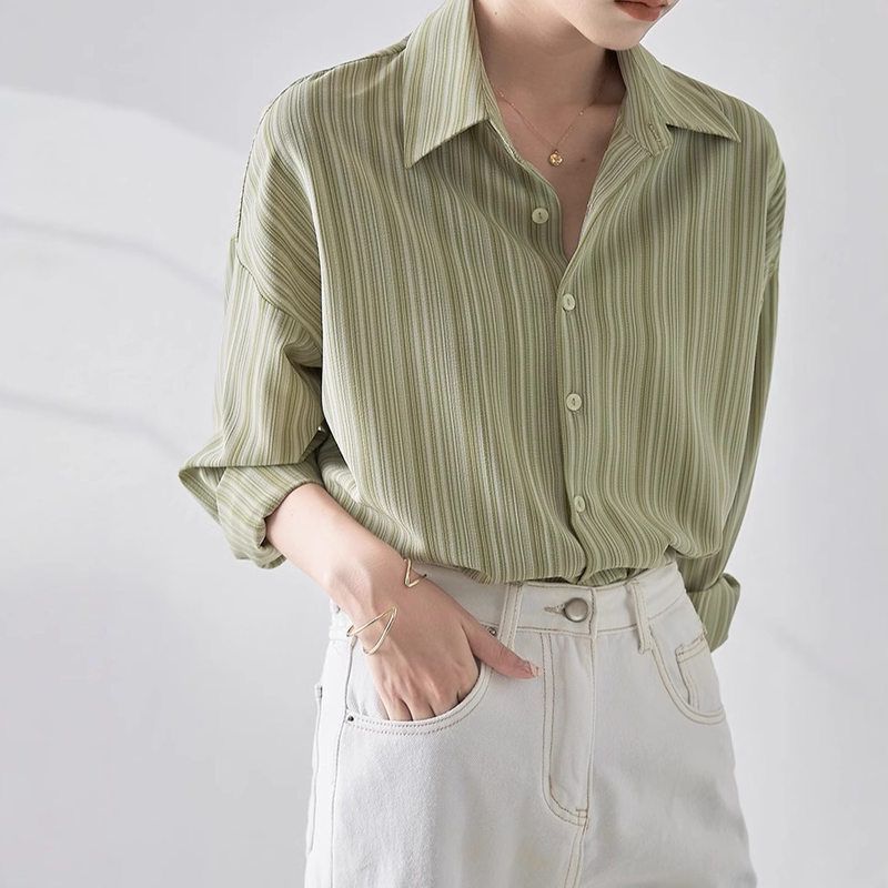 新款衬衫气质早条纹衬衣抗皱OL