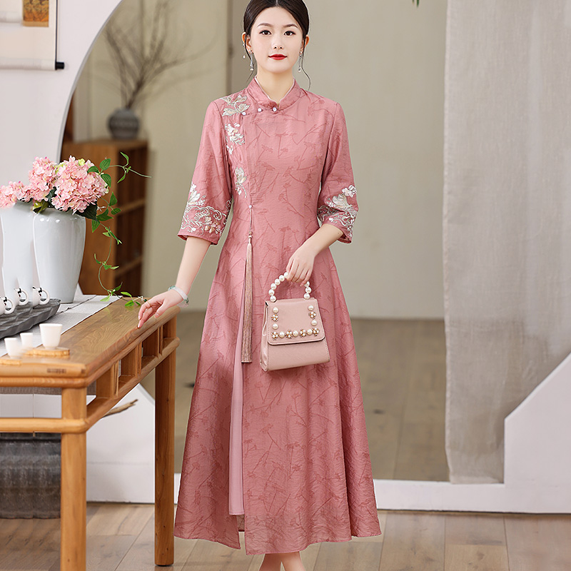 改良旗袍连衣裙夏季中国风唐装女装复古风修身显瘦长裙女日常可穿