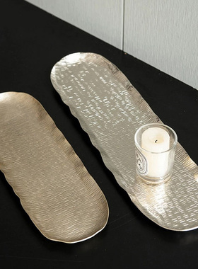 北欧简约现代轻奢椭圆形托盘摆件样板间售楼处餐厅客厅桌面收纳盘