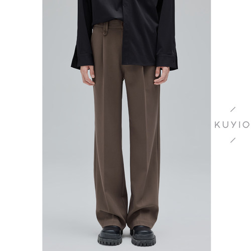 绿松咖神仙色单褶基础通勤长裤