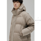 防风高领连帽重磅中长款 KUYIOU 灯芯绒拼接门襟 保暖面包羽绒服