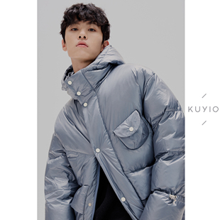 KUYIOU WDSP防风连帽90鸭绒羽绒服外套男 日本JIN口暗纹尼龙面料