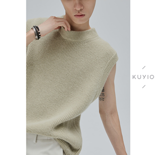 KUYIOU 百搭重磅羊毛提花肌理圆领套头针织背心马甲男 初秋至简