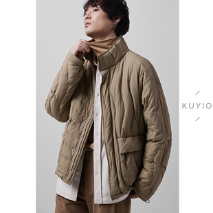 KUYIOU 抗污防泼水蓬松90绒立领羽绒服夹克男Y02 不对称波纹绗线