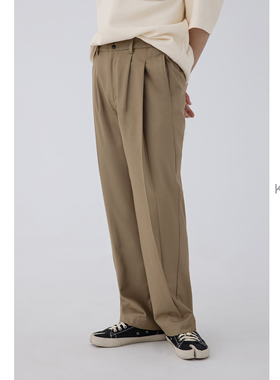 Tricot挺括坠感休闲长裤 KUYIOU双褶阔腿松紧腰宽松休闲西裤男K28