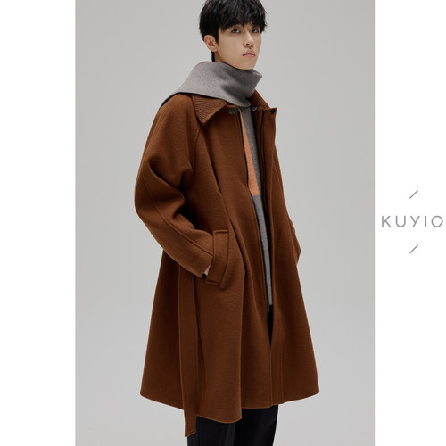 KUYIOU纯羊毛翻领毛呢大衣