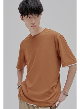 后背龙骨绷缝线 KUYIOU/凉感透气棉质落肩宽松圆领短袖T恤男 T32