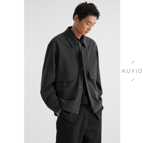 KUYIOU手工FG结拉链毛呢外套