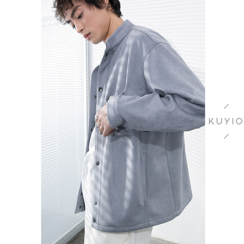 KUYIOU针织弹力麂皮绒夹克外套