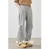 空气层珠地网眼多口袋松紧腰抽绳宽松束腿长裤 KUYIOU 立体打褶 男