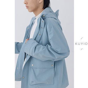 微弹干爽面料连帽宽松挺廓夹克外套男J23 都市穿行冲锋衣’KUYIOU