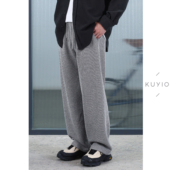 坑条纹肌理松紧腰宽松运动长裤 KUYIOU 阳离子仿毛织空气层面料 男