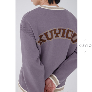 撞色领口纯棉横机针织卫衣男 W17 后背像素提花 工艺细节控KUYIOU