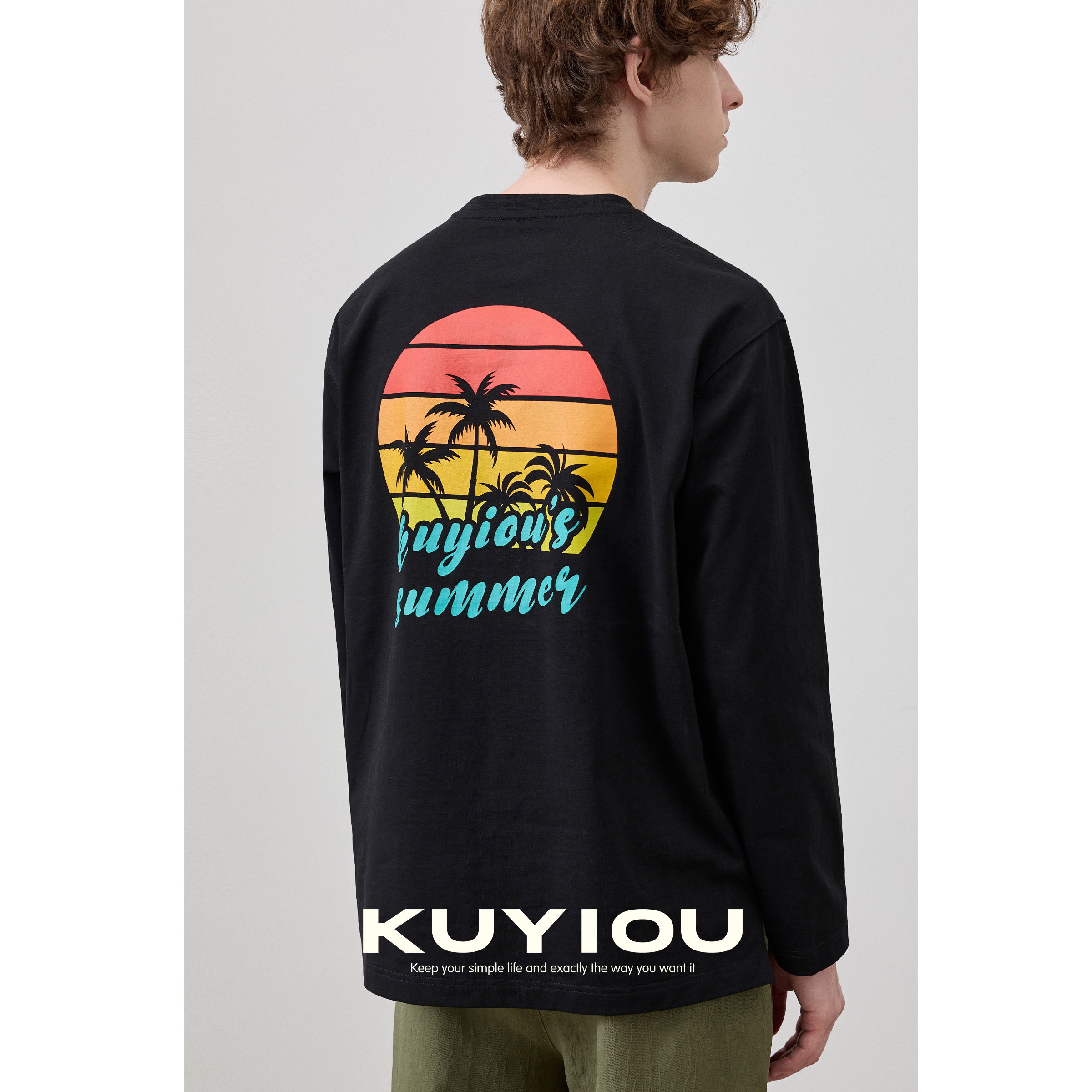 后背落日印花重磅长袖T恤