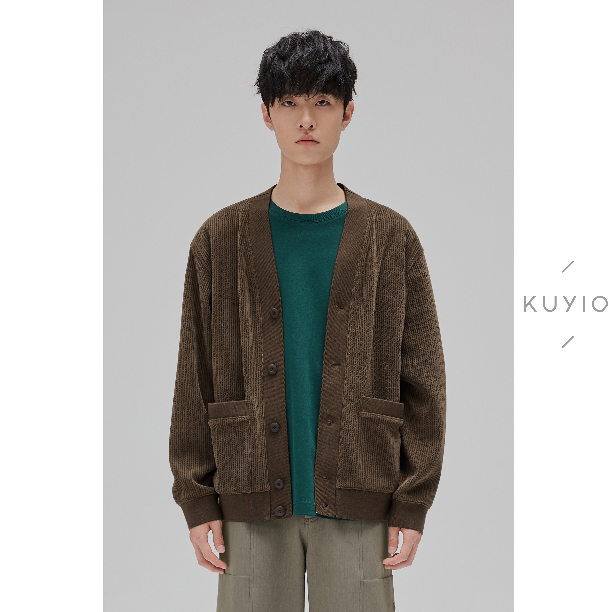 页岩沉积纹理提花灯芯绒开衫外套