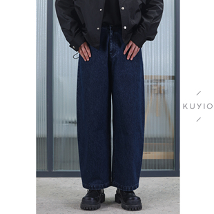 男 12.8oz重磅片染丹宁后松紧腰牛仔长裤 KUYIOU 复古廓形气球裤