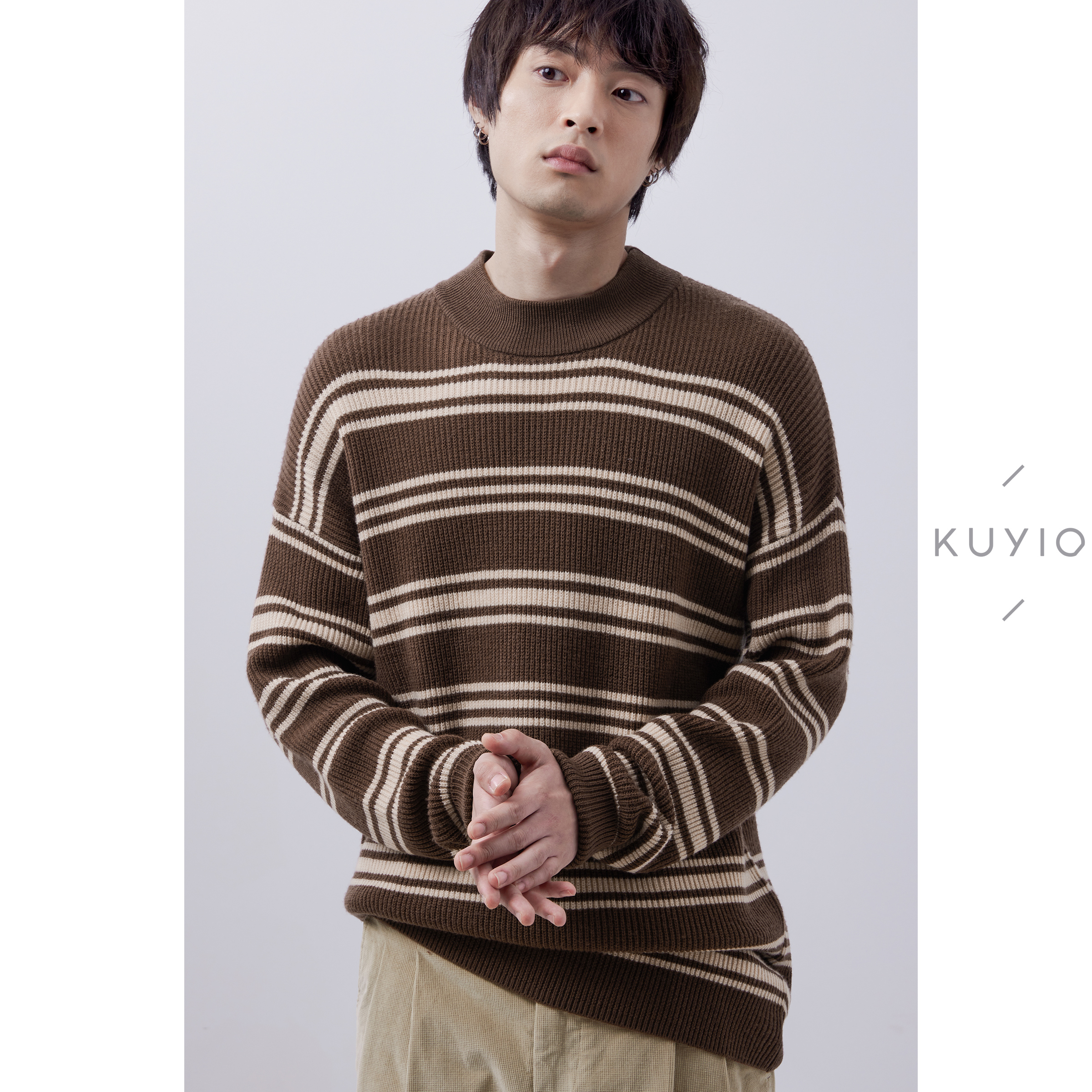 横条纹韩版圆领套头针织羊毛衫